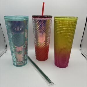 Lot (3) Starbucks Tumbler 24 oz Venti Textured 2 Straws